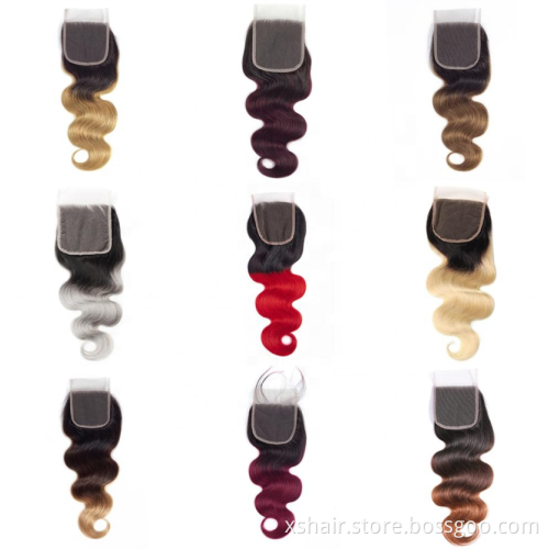 Wholesale Two Tone 1B/99# Body Wave Hair Weave 3 Pcs With Lace Closure Ombre Colored Burgundy Human Hair Bundles With Closure